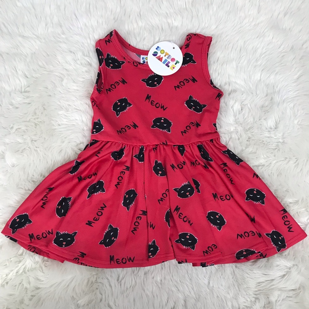 DOT DOT SMILE Baby Girl Halloween Cat Print Dress Costume Red Black 6-12 Months